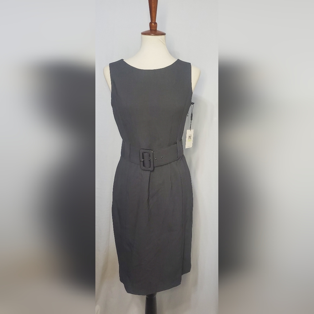 NWT Women’s Calvin Klein Gray Buckle Sleeveless Side Zipper Dress Size 4